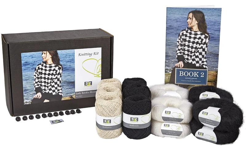 Jumper Lady Edith’s Blouse Super Kid Mohair and Silk Blend Crochet Set Yarn Balls and Pattern Box Adult multicoloured handcraft Pro 4ply/2ply - Image 1