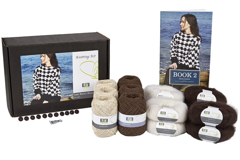 Jumper Lady Edith’s Blouse Super Kid Mohair and Silk Blend Crochet Set Yarn Balls and Pattern Box Adult multicoloured handcraft Pro 4ply/2ply - Image 1