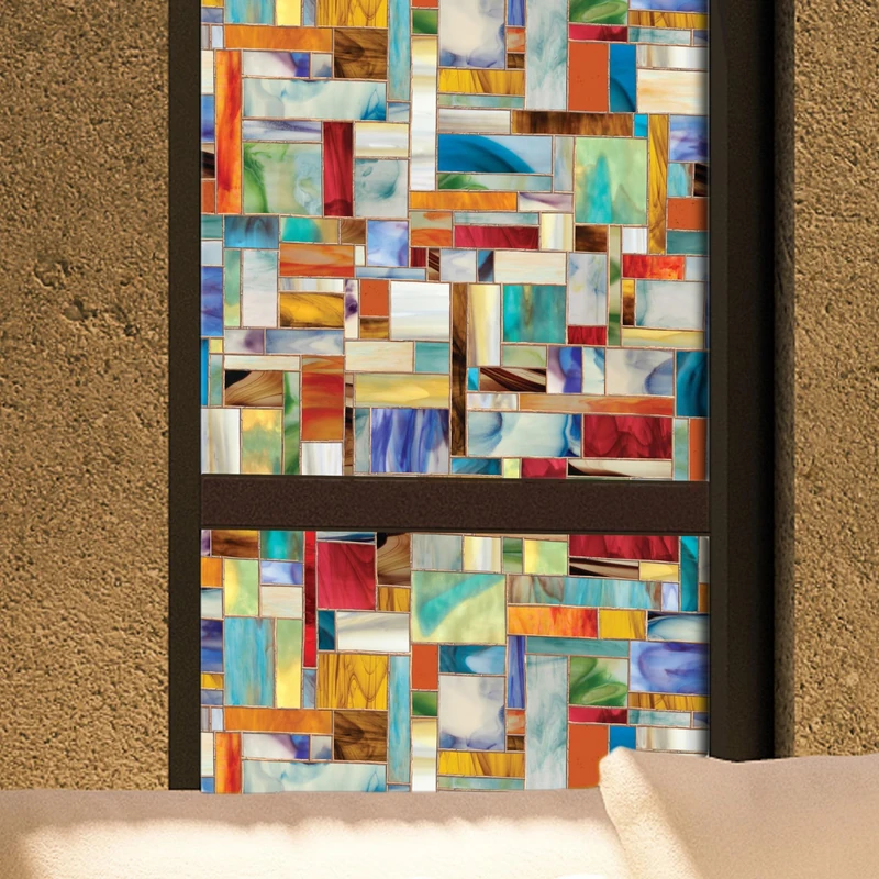 Artscape Montage 61 x 91 cm Window Film – Provides Privacy, Non-Adhesive, Colorful Stained Glass Pattern, UV Protection, Easy to Apply and Removable - Image 1