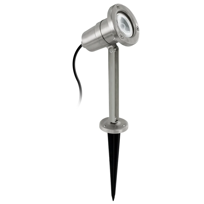 Eglo Nema Ground Spike Spotlight, 1-Flame Outdoor Light, Ground Spike lamp Made of Stainless Steel, Colour: Silver Socket: GU10, IP54