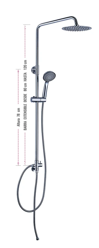 Kibath 417021 Shower Column with Extendable Tube to connect to The faucet You already have installed. includes Flexo, Hydromassage Maneral and Extra Flat Chrome Stainless Steel Sprayer