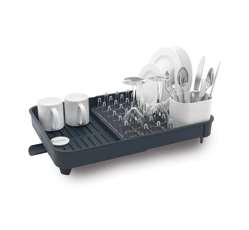 Joseph Joseph Extend Expandable Dish Drainer Rack with Removable Cutlery Holder Swivel Draining Spout - Grey, 4