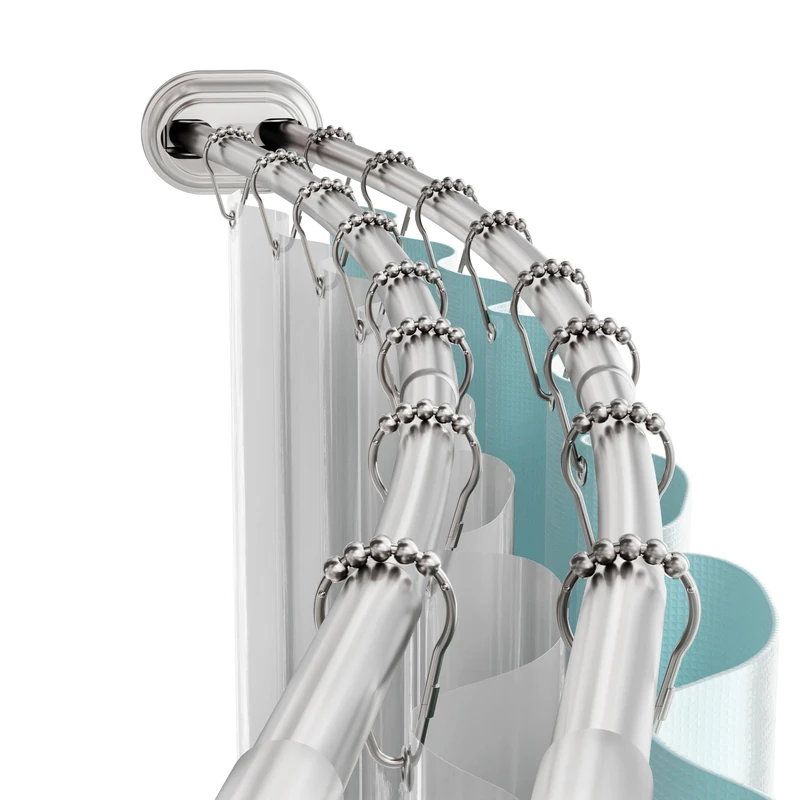 Zenna Home NeverRust Aluminum Double Curved Tension Shower Curtain Rod, 50 to 72-Inch, Satin Nickel