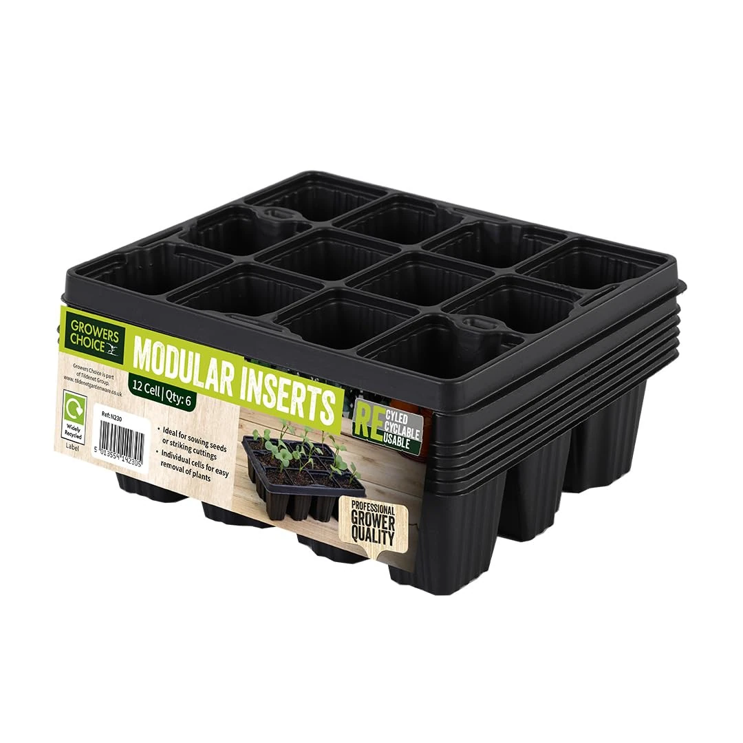 Bosmere Garden Care Modular Inserts, 12 Cells, Pack of 6, N230, Black