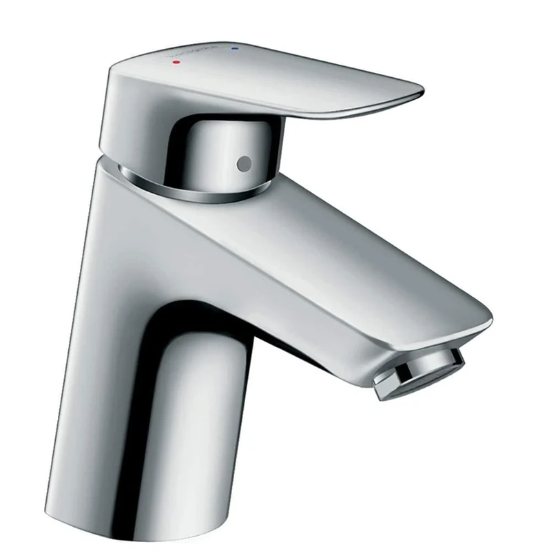 hansgrohe Logis - bathroom tap with push-open waste set, bathroom sink tap with spout height 67 mm, basin mixer tap water-saving (EcoSmart), chrome, 71077000