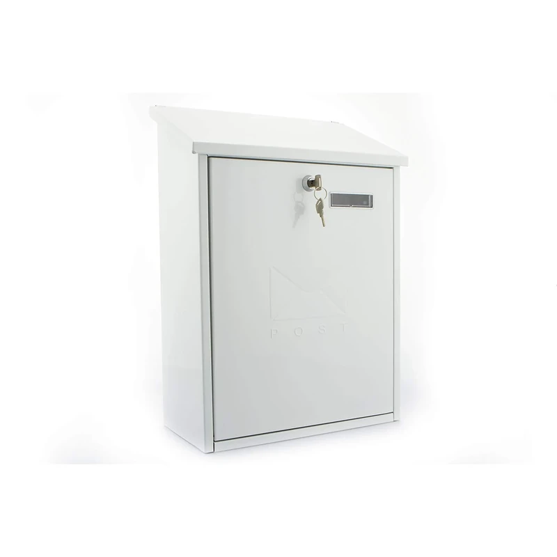 Burg-Wachter MB04 White Grand Wall Mounted Galvanised Steel Lockable Weatherproof Post Box - 33x45x15cm