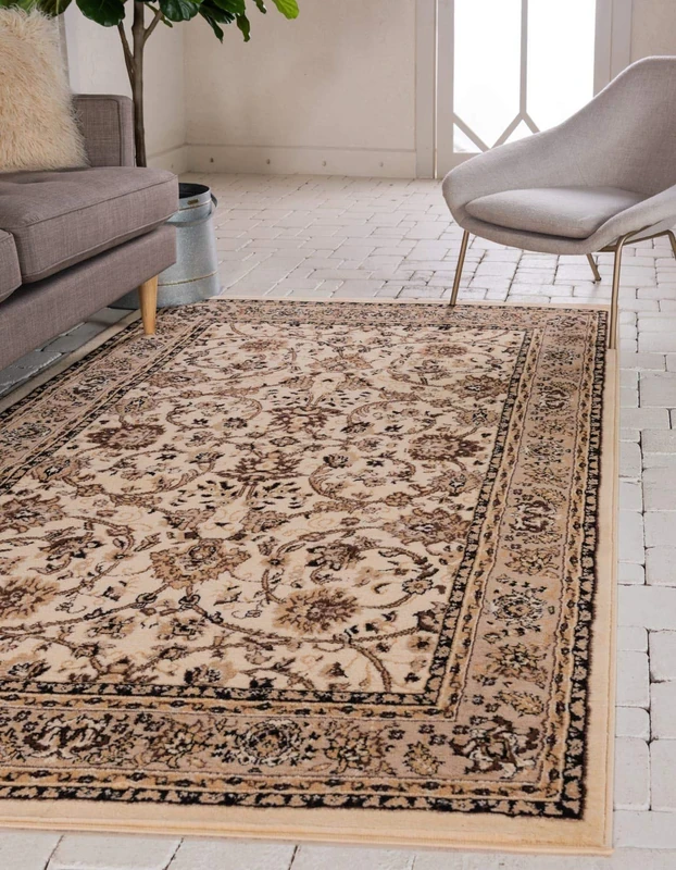 Unique Loom Kashan Collection Traditional Floral Design, Polypropylene, Ivory Tone, 5' x 8'