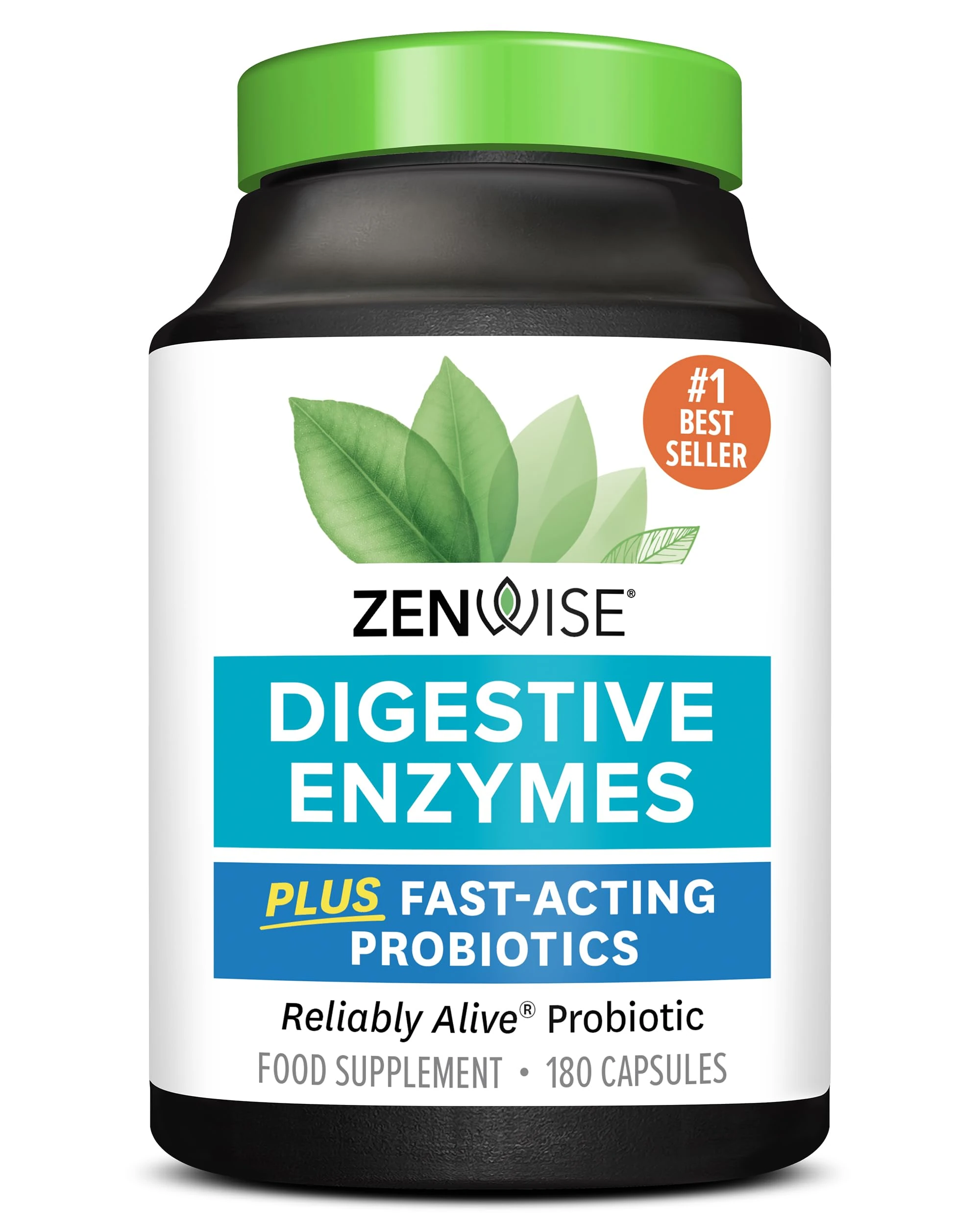 Zenwise Health Digestive Enzymes + Probiotics for Gut Health and Prebiotics Fibre Supplements for Digestion - 180 Count