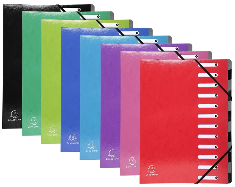 Exacompta - Ref 53929E - Iderama Collection - Harmonika Multipart File - 245 x 320mm in Size, Suitable for A4 Documents, 12 Multicoloured Tabbed Sections - Assorted Colours (Pack of 8)