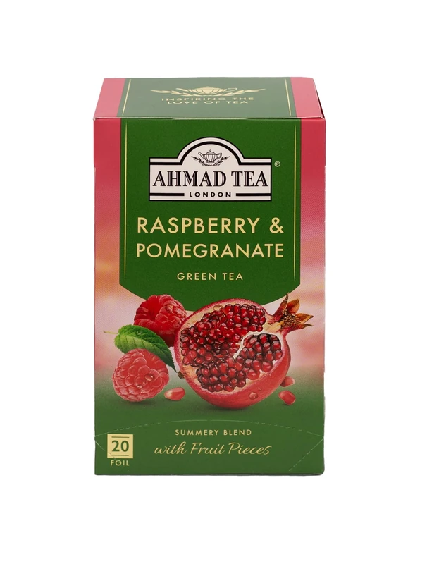 Ahmad Tea Green Tea | Raspberry & Pomegranate Green Tea | 20 Teabag Sachets | 1 Pack