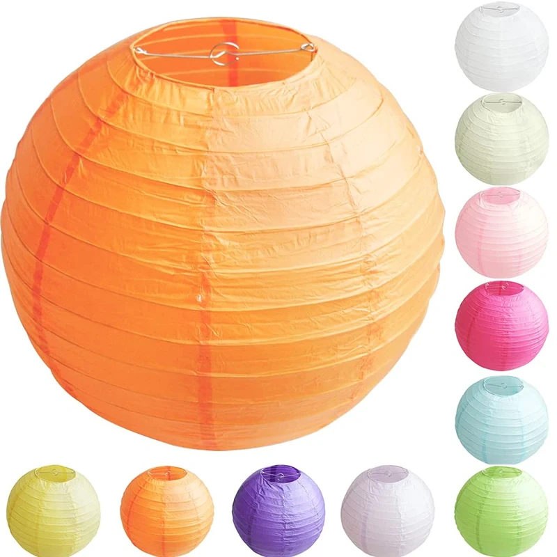 Time to Sparkle Tissue Paper Round Lanterns LampShade Lamp Shade Wedding Birthday Party Decoration | Orange, 14"(35cm) |