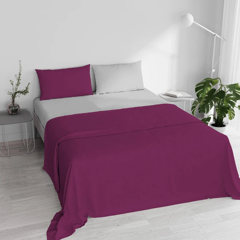 Italian Bed Linen King Size Duvet Cover Set, 250 x 200 cm 250 x 200 cm Fuchsia/Grey