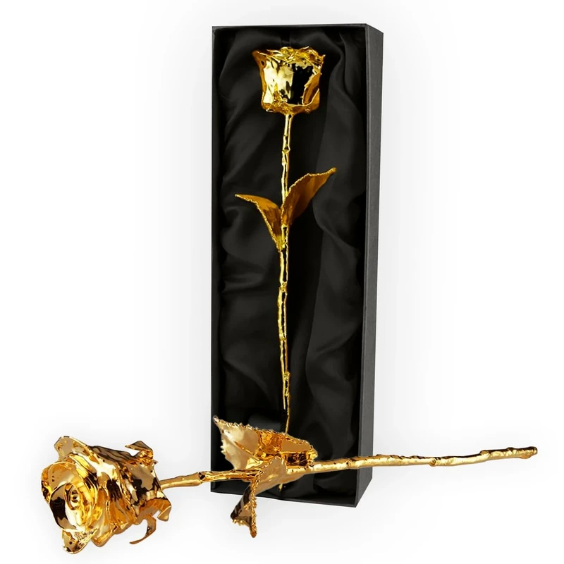 Mikamax 24k Gold Rose - Real Rose Dipped in Gold With Certificate of Authenticity - 7-8 Inches - Luxurious Box 32 x 5 x 11 cm