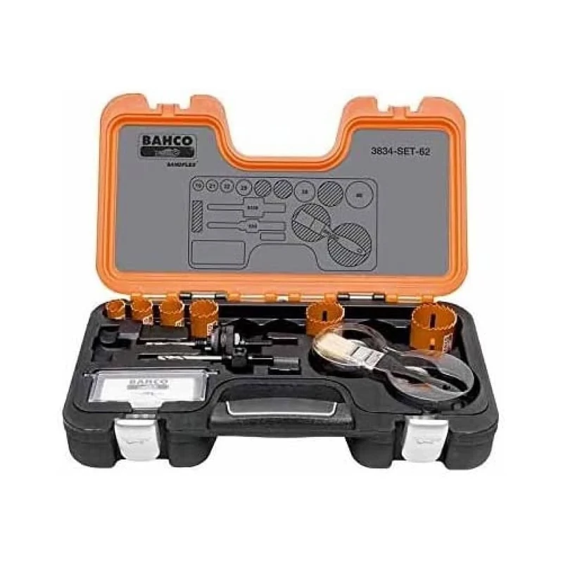 Bahco 3834-SET-62 "Sand Flex" Bi-Metal Hole Saw, 0 V, Black/Orange, 16-50 mm, Set of 8 Piece