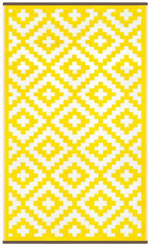 Green Decore Lightweight Reversible Stain Proof Plastic Outdoor Rug Nirvana, Yellow/White, 90cmx150cm (3ftx5ft)