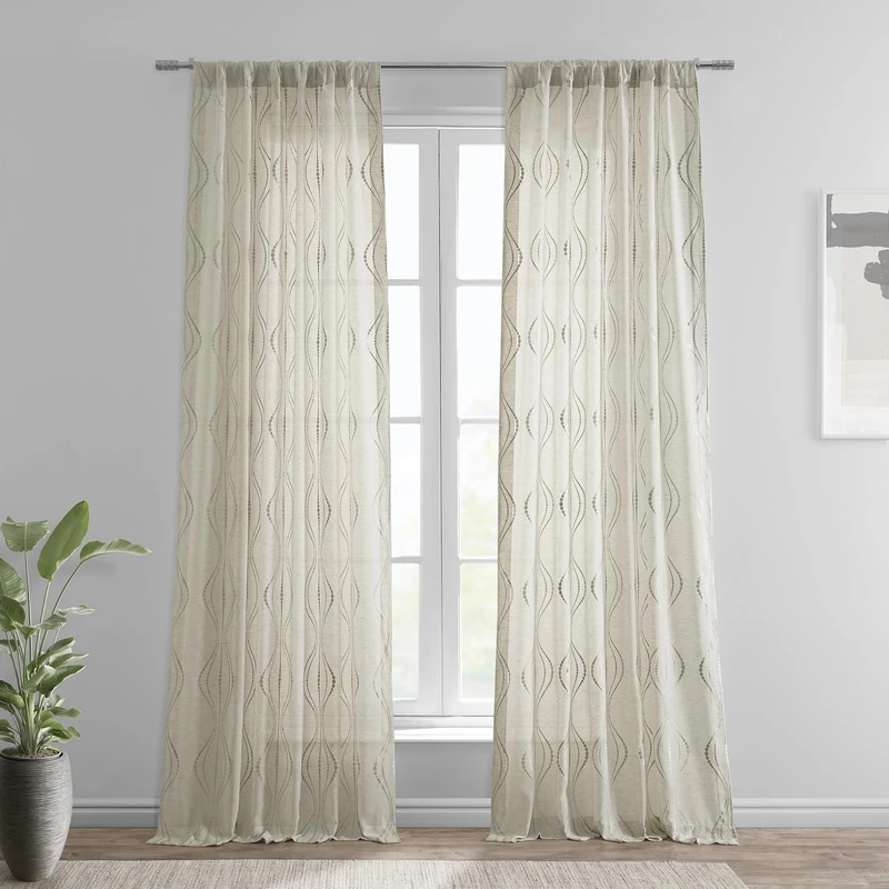 HPD Half Price Drapes Embroidered Linen Sheer Curtains for Living Room 50 X 120 (1 Panel), SHCH-SLWE5294-120, Suez Natural