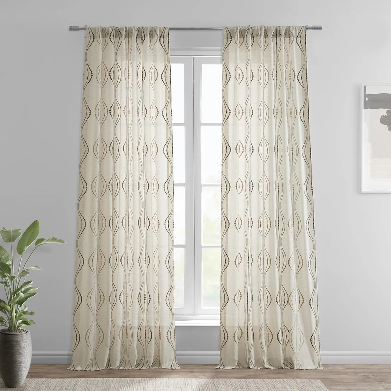 HPD Half Price Drapes Embroidered Linen Sheer Curtains for Living Room 50 X 120 (1 Panel), SHCH-SLWE5296-120, Suez Bronze