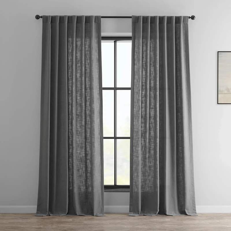 HPD Half Price Drapes Premium Heavy Faux Linen Living Room (1 Panel), 50W x 84L Light Filtering 84 Inches Long Window Curtains for Bedroom, Pewter Grey, 50" W x 84" L (Pack of 1)