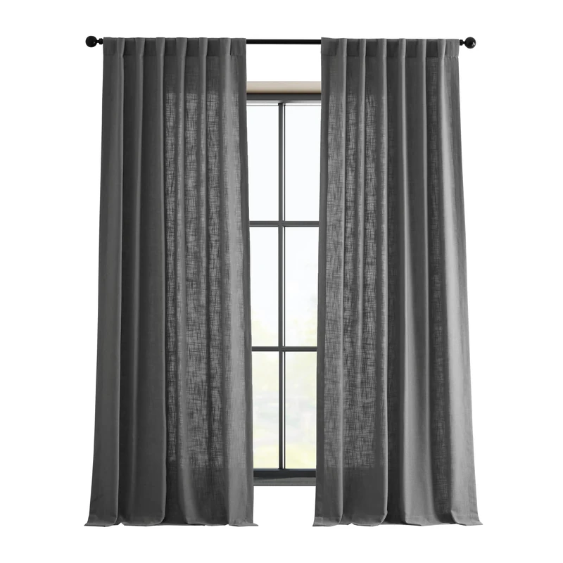 HPD Half Price Drapes Premium Heavy Faux Linen Curtains for Living Room (1 Panel), 50W x 96L Light Filtering 96 Inches Long Window Curtains for Bedroom, Pewter Grey