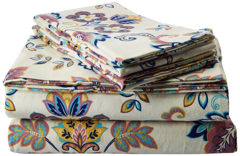 Tribeca Living 200-GSM Abstract Paisley Printed Deep Pocket Flannel Sheet Set, Full, Multicolored, (AP200HSEDSSFU)