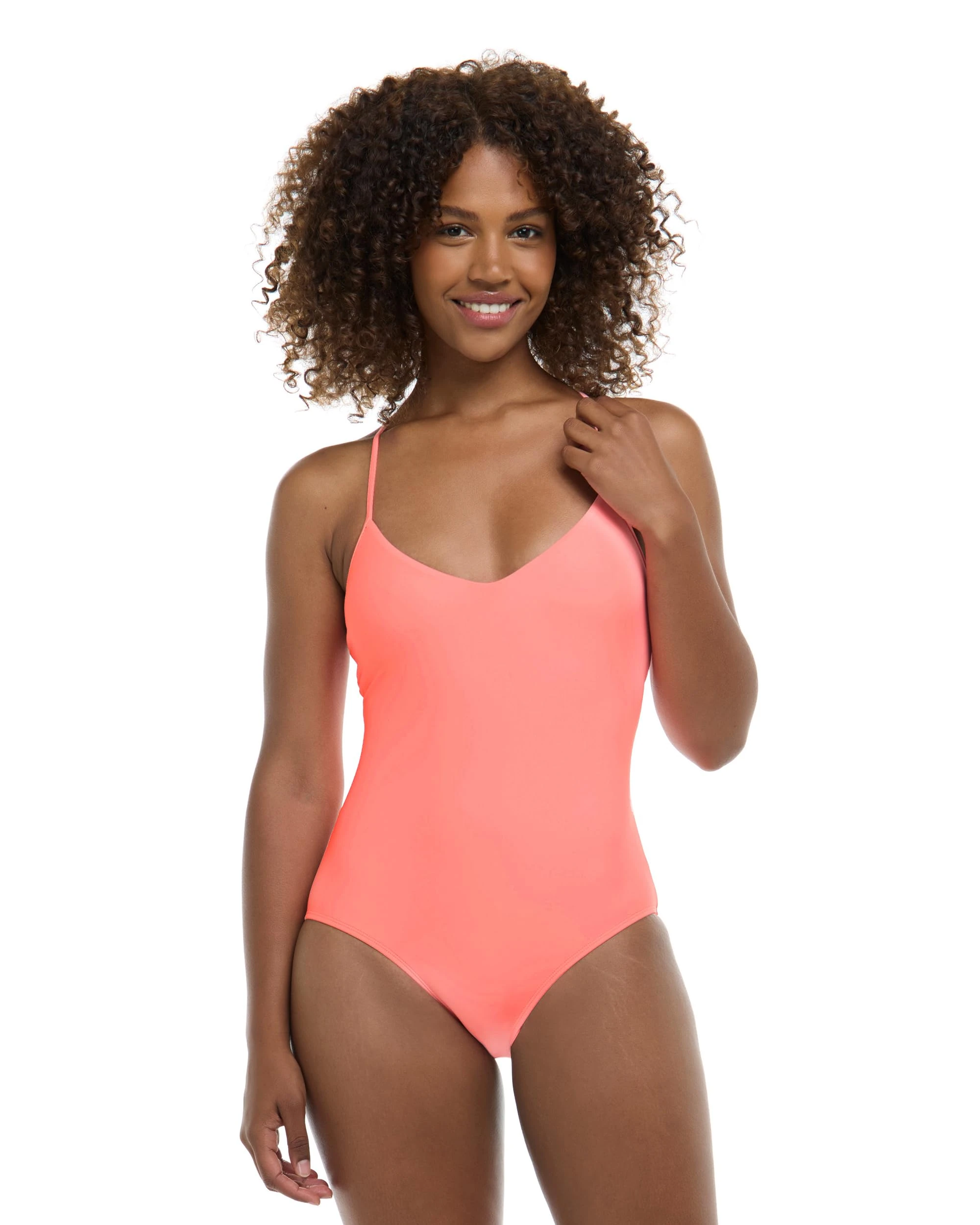 JEWLY Women's Standard Sandbar One-Piece Swimsuit with Adjustable Tie Back Detail, Coral, Coral, Medium