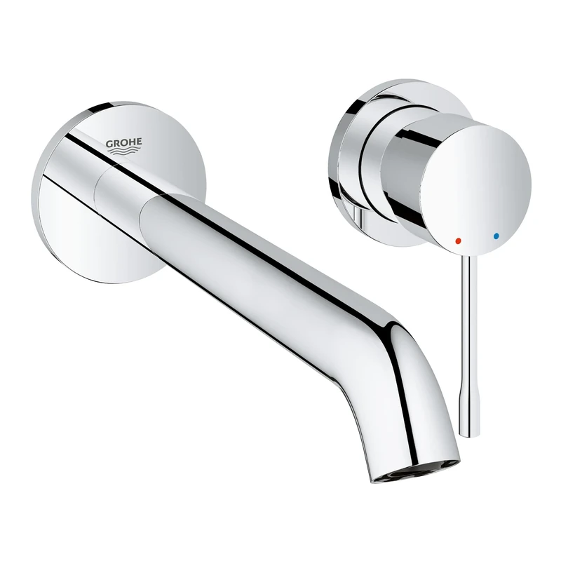 GROHE Essence 2-Hole Wall Mounted Basin Mixer Tap (Without Concealed Body, Metal Lever, Water Saving Mousseur 5.7 l/min, Centre Distance 110 mm, Spout Projection 230 mm, L-Size), Chrome, 19967001