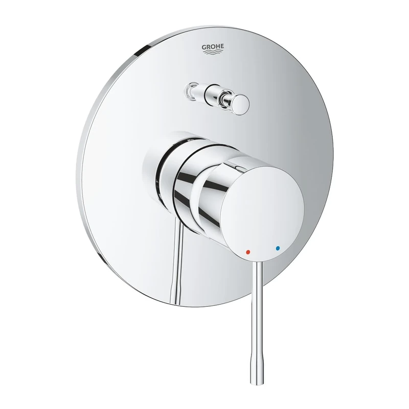 GROHE Essence Wall Mounted Bath/Shower Mixer Trim (Metal Lever and Escutcheon, with Automatic Bath/Shower Diverter, Concealed Body Not Included, Min. Pressure 1.0 Bar), Chrome, 19285001