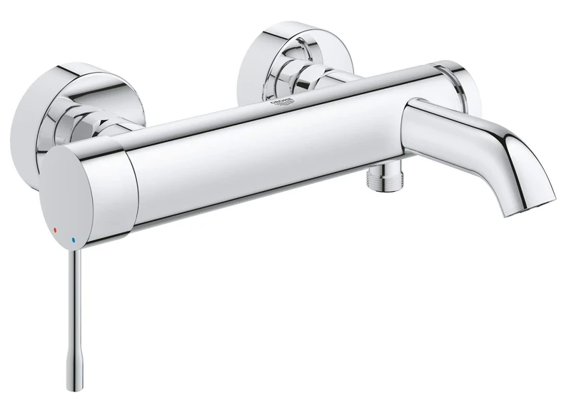 GROHE Essence Wall Mounted Exposed Bath Filler Tap (Metal Lever, 35 mm Ceramic Cartridge, Automatic Bath/Shower Diverter, Protected Against Backflow, Min Pressure 1.0 Bar), Chrome, 33624001
