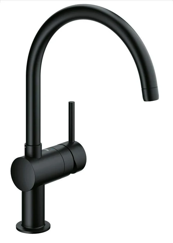 GROHE Minta - Kitchen Sink Mixer Tap (1 Lever, High C-Spout, Selectable Swivel Spout, 46 mm Ceramic Cartridge, Monobloc Rapid Installation System, Tails 3/8 Inch), Size 356 mm, Velvet Black, 32917KS0