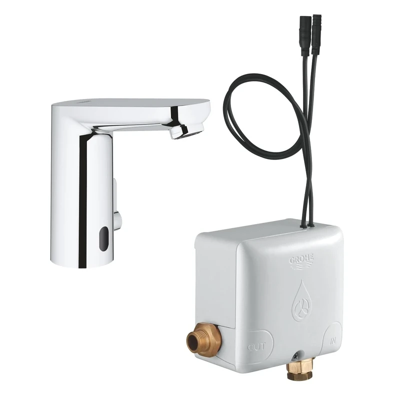 GROHE Eurosmart Ce Touchless M-Size Basin Mixer with Mixing Device and Self-Generating Power System Chrome Energy Saving Tap, Infrared Sensor Technology 36386001