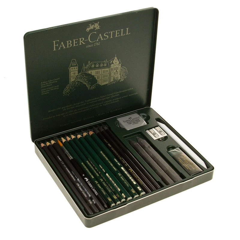 Faber-Castell Pitt Medium Professional Quality Graphite Pencil Set in Metal Case (Pack of 19)