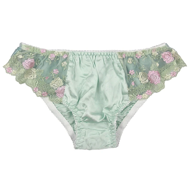 100% Natural Silk Women's Low Rise Panties with Lace[USXL,LtGreen]