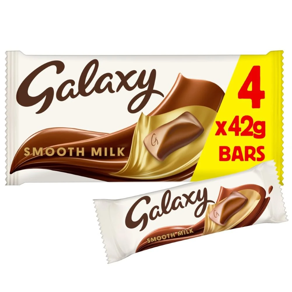 Galaxy Chocolate Bars, Smooth Milk Chocolate Multipack, 4 x 42g, Ideal for Gift, Snacks or Hamper