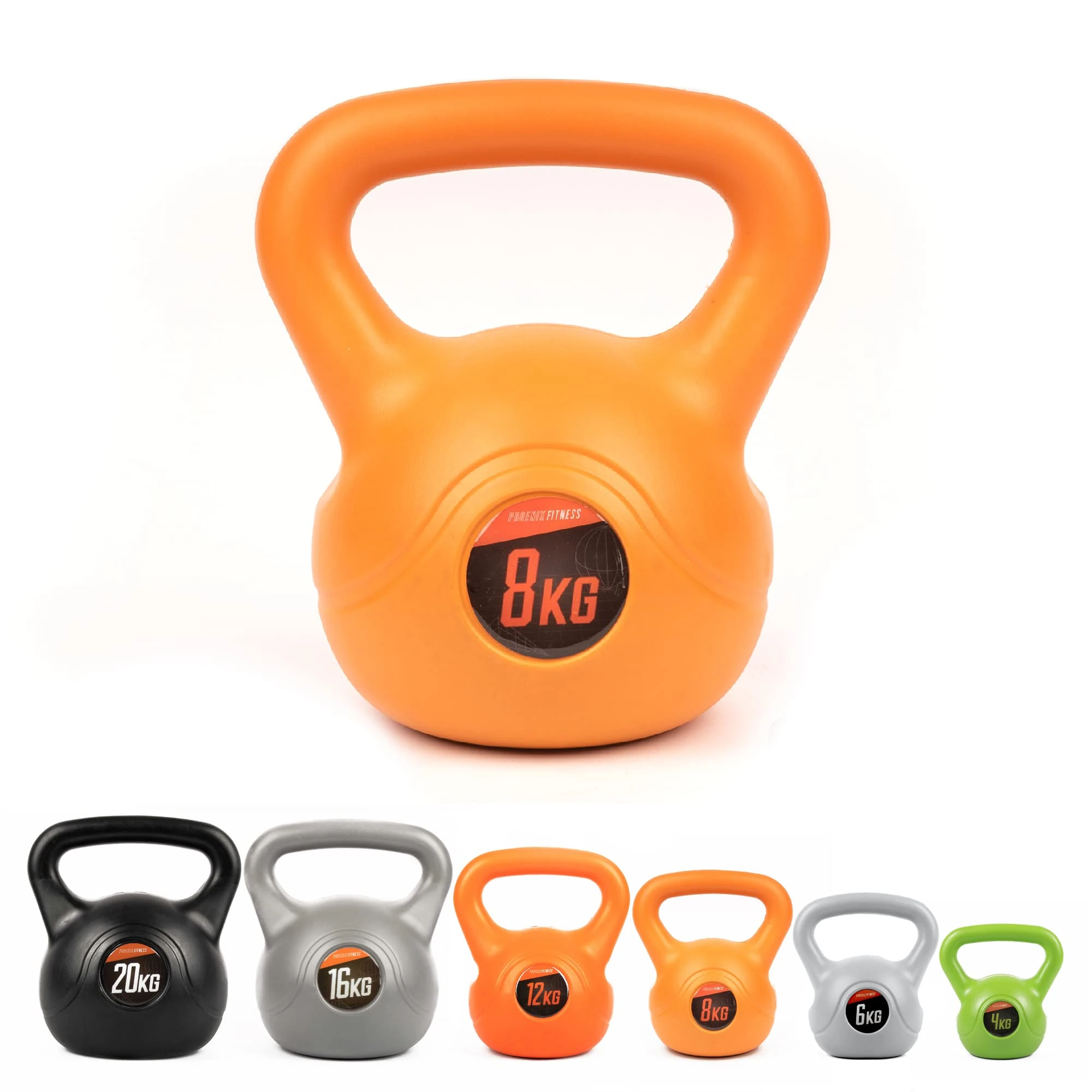 Phoenix Fitness RY932 Vinyl Kettlebell - Heavy Weight Kettle Bell for Home Gym Workout Equipment Strength Fitness Pilates Weight Training, 8kg, Orange