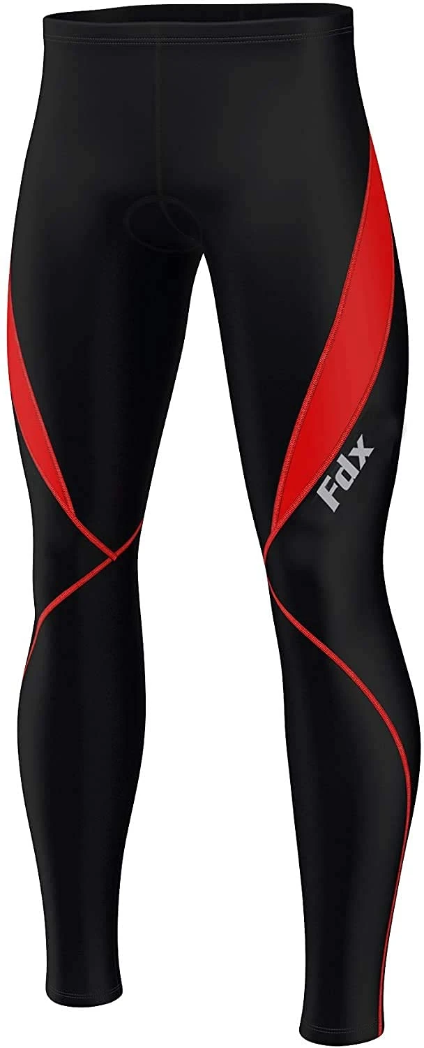 FDX Men’s Thermal Cycling Tights, 3D Padded, Water Resistant, Lightweight, Super Roubaix Fabric, Winter Cycle Trousers, Bike Riding Pants, Highly Elasticated Bicycle Leggings (Black/Red, X-Large)