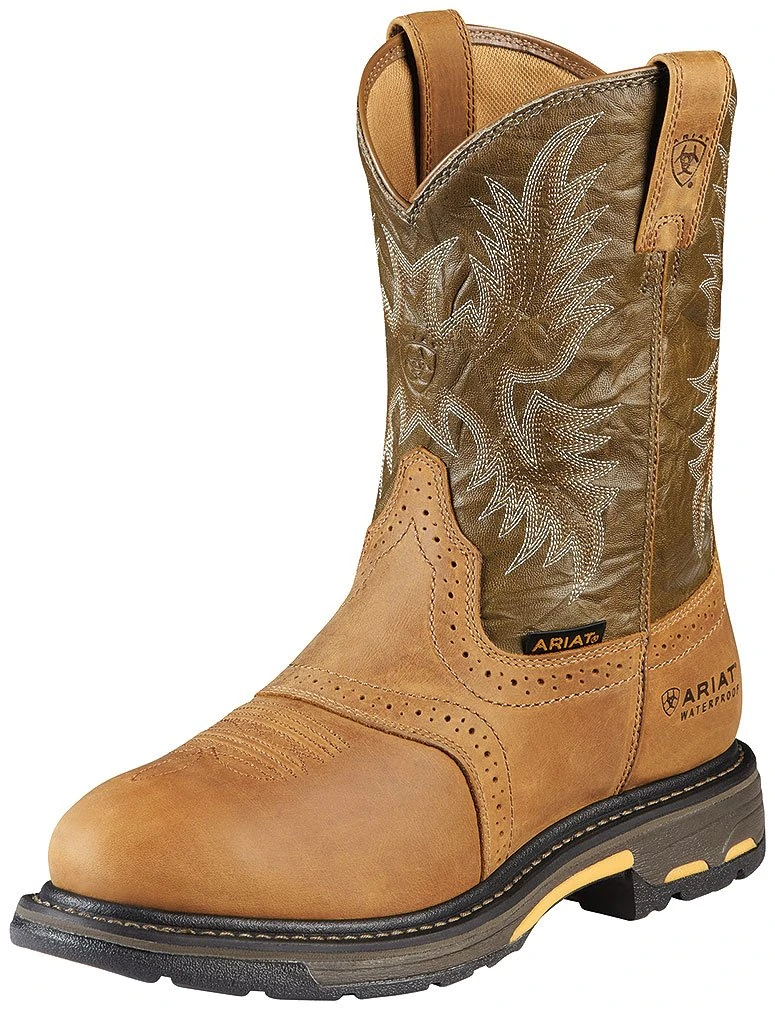 ARIAT Men's Workhog Waterproof Composite Toe Work Boot Western, Aged Bark/Army Green, 11 UK
