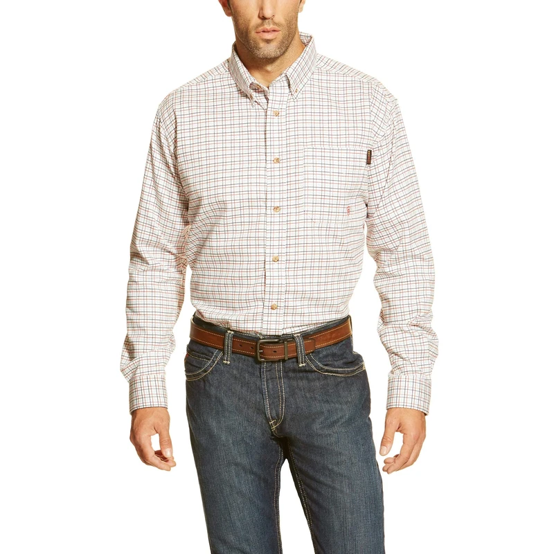 ARIAT Men's Fr Gauge Work Shirt, White Multi, XL Tall - Image 1