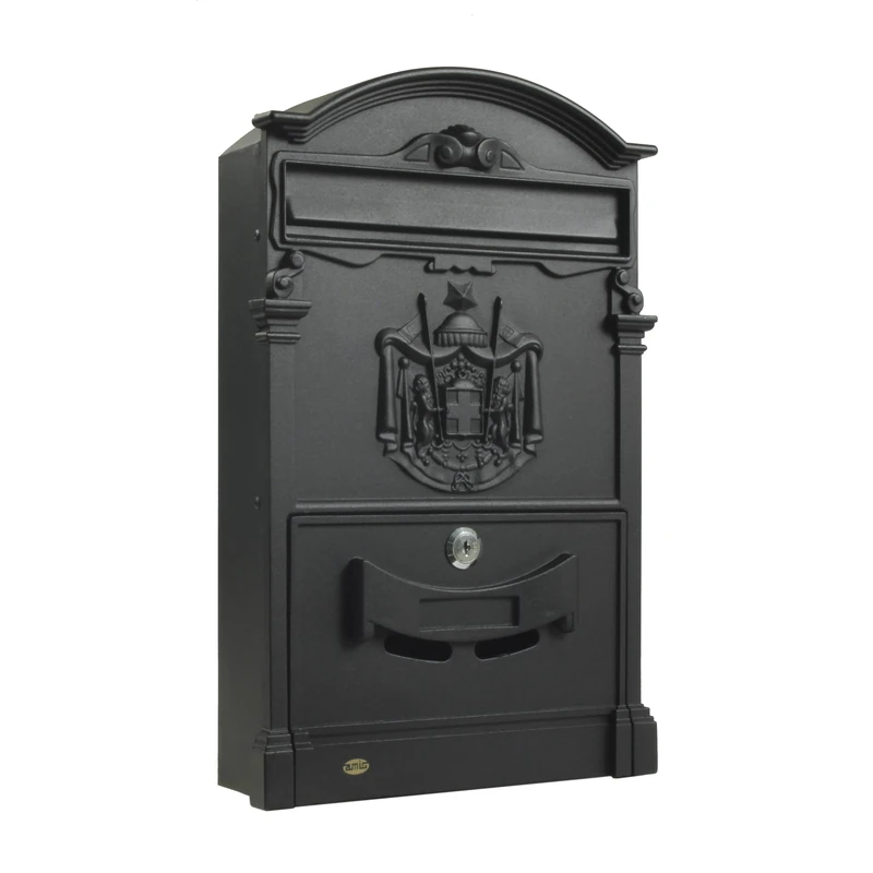 Amig Classic Style Mailbox for Outdoor Use | Post Locker for Walls, Walls or Fences | 40.5 x 25.5 x 8.5 cm | Aluminium | Includes Screws | Matte Black Colour
