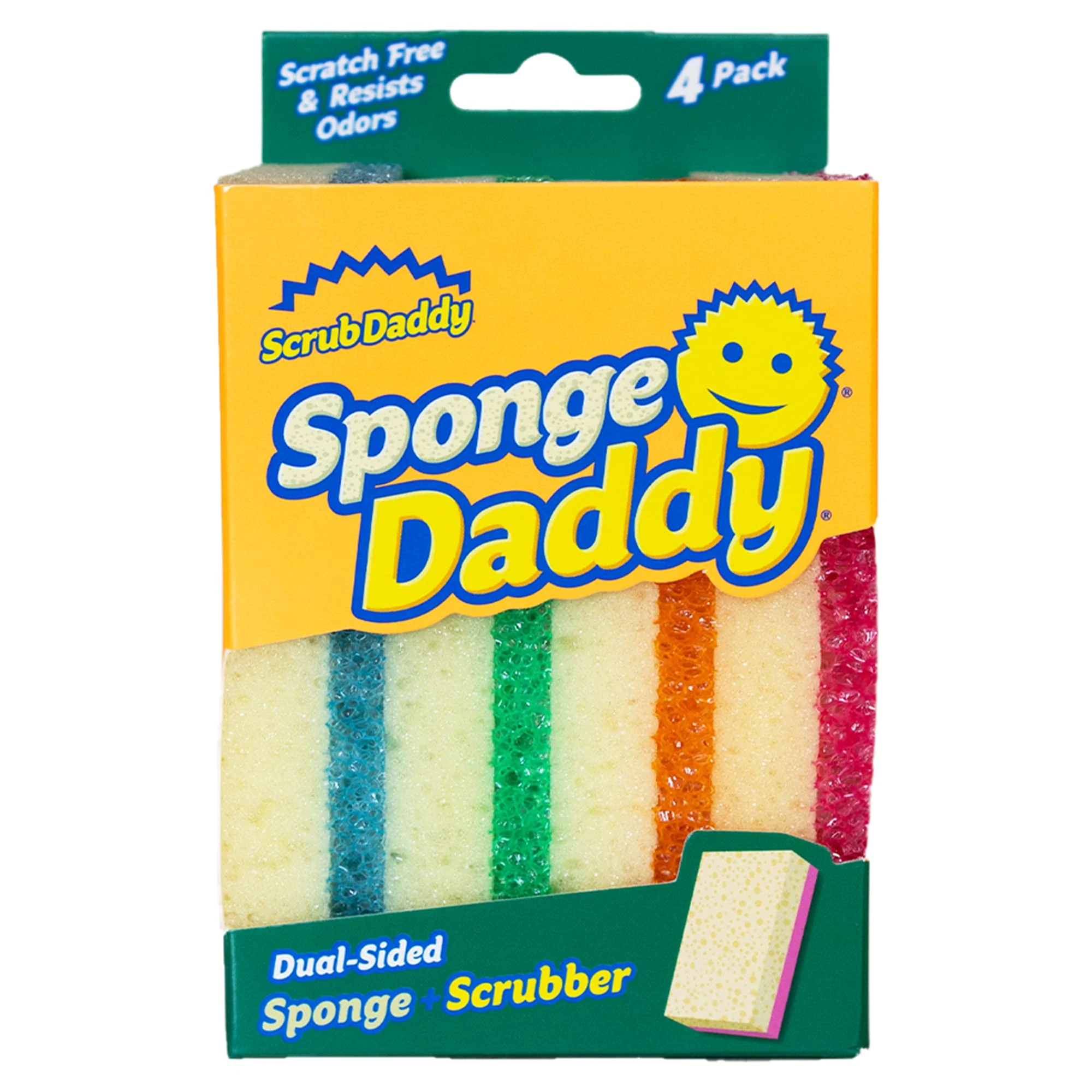 Scrub Daddy Sponge Daddy, Dual Sided Sponge Scrubber, Dish Sponges for Washing up, Non Scratch Scourers for Cleaning Dishes, Bathroom Scrubbing Tool, Assorted Kitchen Sponges Multipack