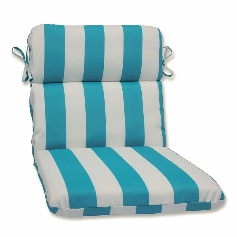 Pillow Perfect Outdoor Cabana Stripe Rounded Corners Chair Cushion, Turquoise
