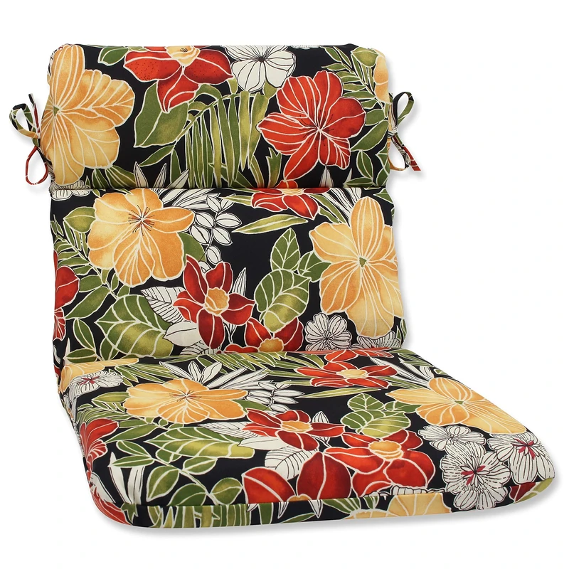 Pillow Perfect Outdoor/Indoor Clemens Noir Round Corner Chair Cushion, 1 Count (Pack of 1), Black