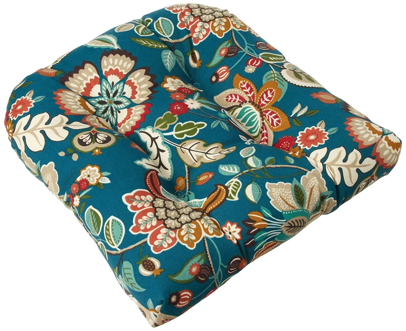 Pillow Perfect 562902 Outdoor/Indoor Telfair Peacock Tufted Seat Cushions (Round Back), 19" x 19", Blue