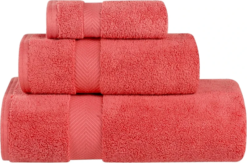Superior Collection 100% Zero Twist Cotton Super Soft and Absorbent 3-Piece Towel Set, Coral