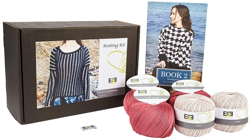 DesignEtte Knitting Kit Rural Landscape 100 Percent Linen Pure Mercerized Egyptian Cotton Blend Pink/Rose XS/S No-s Includes Yarn Pattern Booklet Plus A Label, silk, s-8714A975S - Image 1
