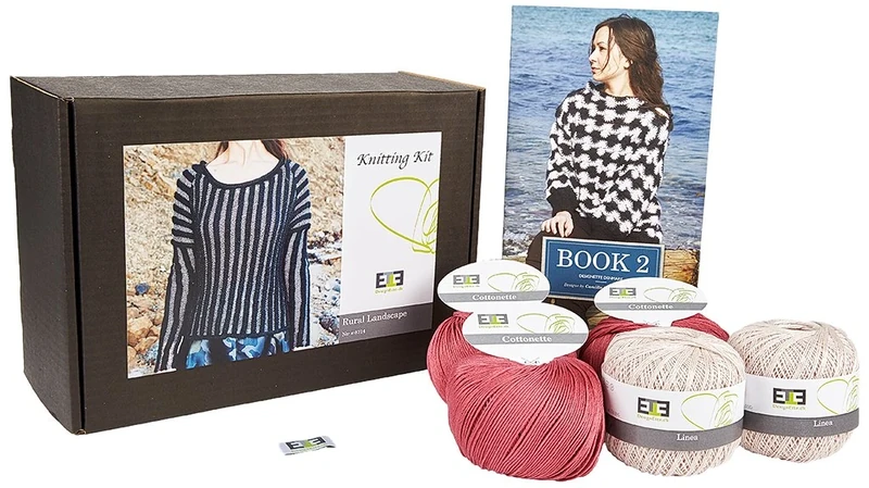 DesignEtte Knitting Kit Rural Landscape 100 Percent Linen Pure Mercerized Egyptian Cotton Blend Pink/Rose XL/2XL No-s-8714 Includes Yarn Pattern Booklet Plus A Label, silk, XL-2XL - Image 1