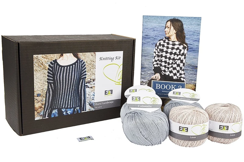 DesignEtte X-Small 100 Percent Linen Plus 100 Percent Egyptian Cotton Rural Landscape Knitting Kit Alder Buckthorn/Grey 790