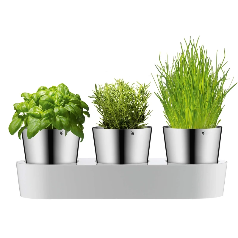 WMF Gourmet herb pot with irrigation system 3-part, herb garden for the kitchen, 36x 12.5x 12.5 cm, for fresh kitchen herbs, white