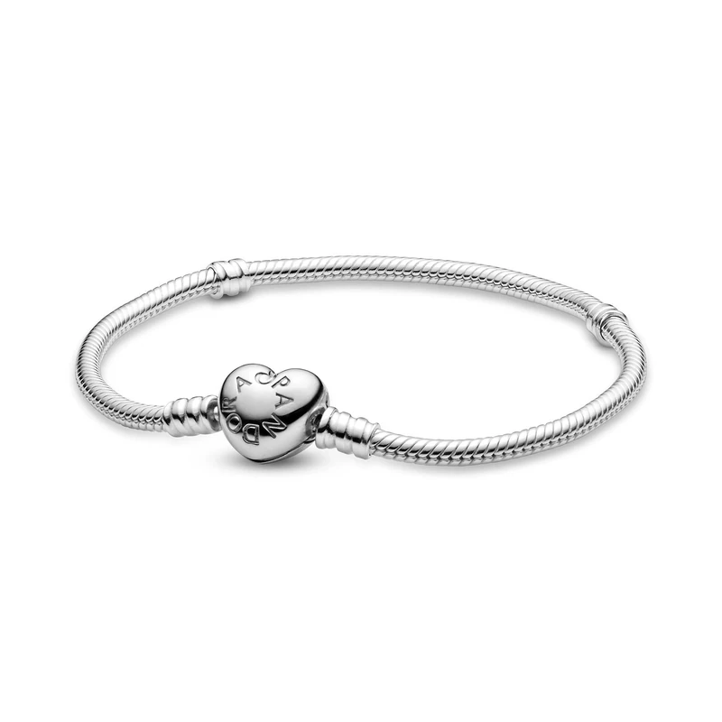 PANDORA Moments Women's Sterling Silver Heart Clasp Snake Chain Bracelet for Charms, Size 16, No Box