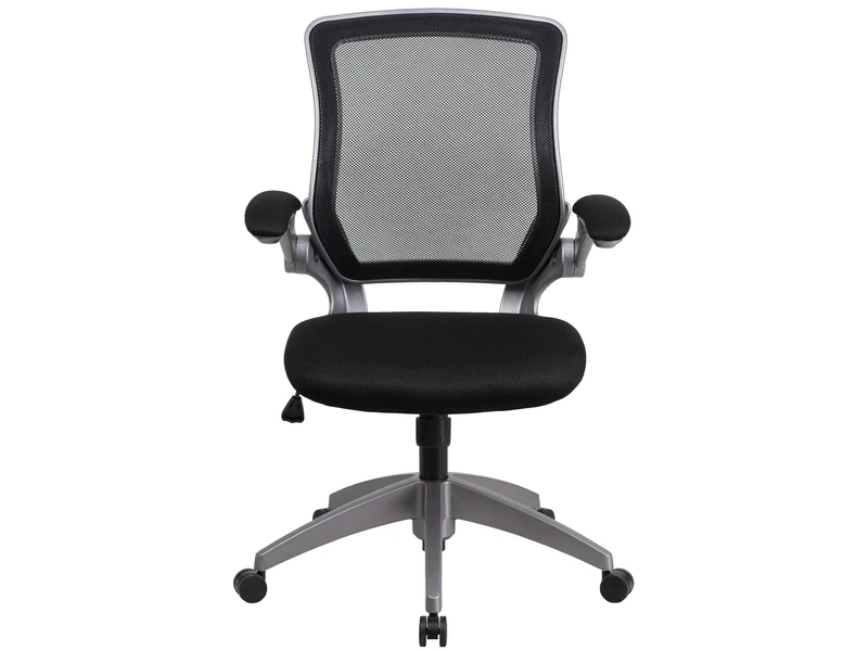 Flash Furniture Kale Mid-Back Black Mesh Swivel Ergonomic Task Office Chair with Gray Frame and Flip-Up Arms