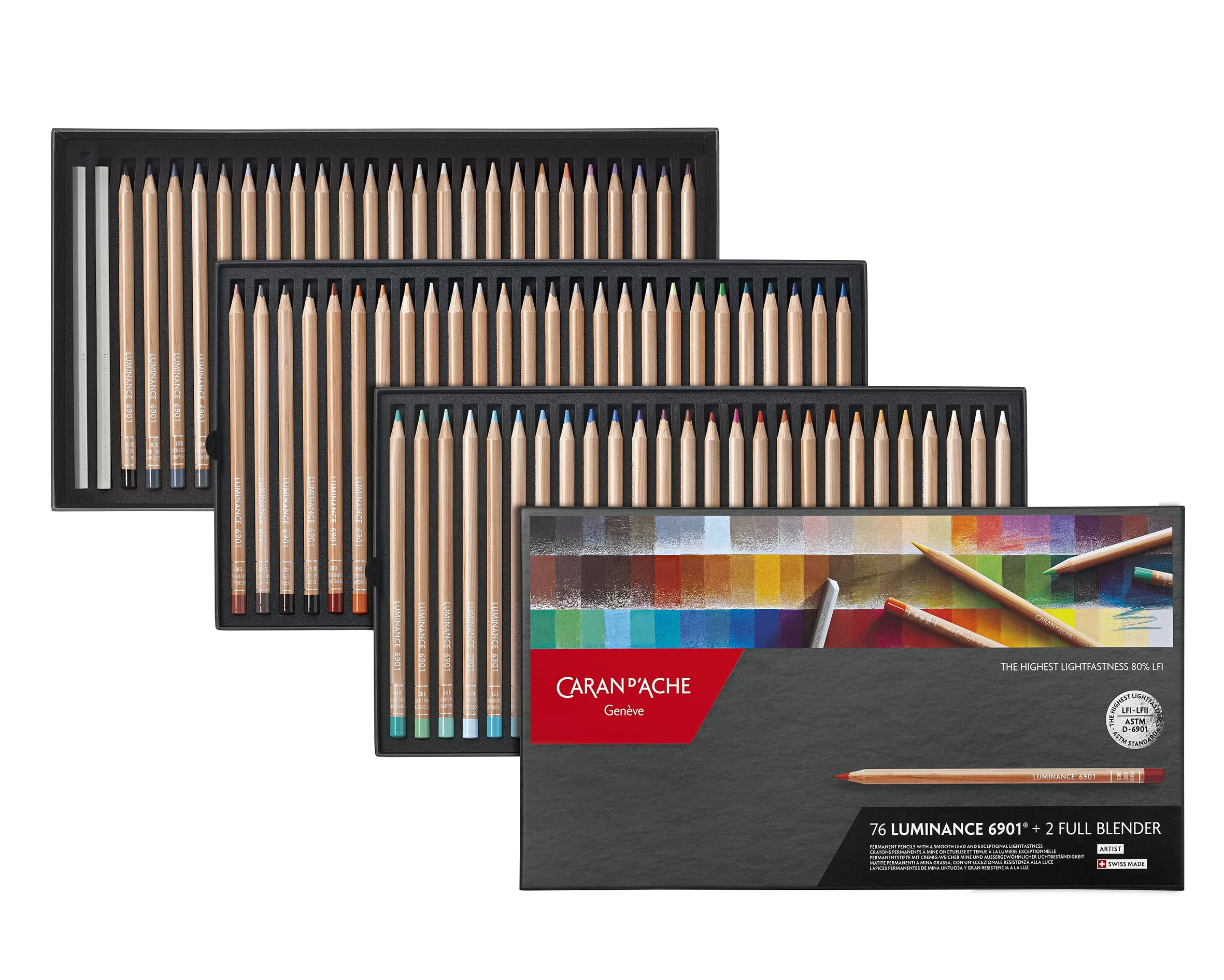 Caran d'Ache Luminance Pencils, Multicoloured, Box of 76, For Adult Art, Home, Permanent Lead, Light Resistant, For Artists, Designers, Architects